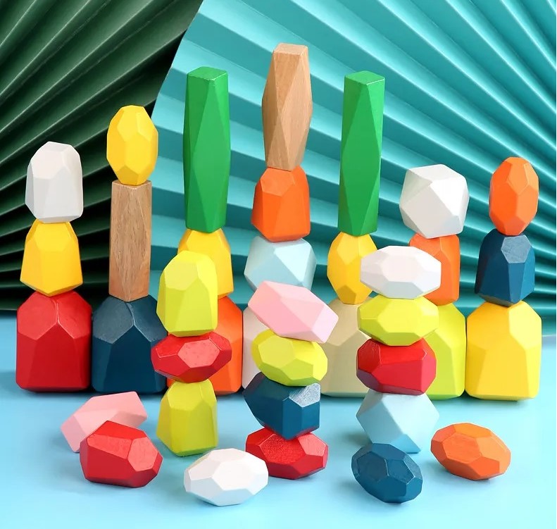 Lot de pierres d'équilibrage en bois - Jeux Montessori, jeux enfant